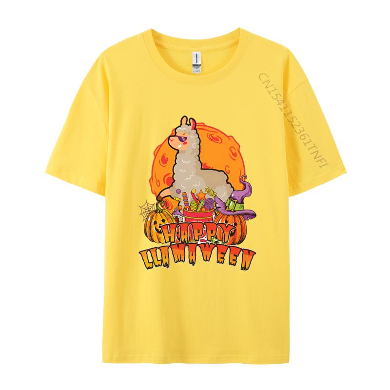 Unisexs Fashion Tshirt Happy Llamaween Llama Halloween Llama T Shirts Crew Neck All Cotton T Shirt 3D Print