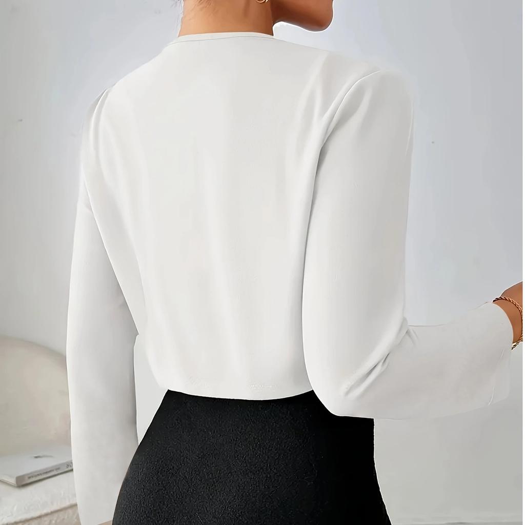 Dámské ležérní jednobarevné slim fit s límečkem plisované s dlouhým rukávem krátké sako