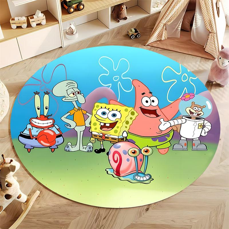

Cute Kids Adults Cartoon Round Carpet with SpongeBob Print, LivingRoom Bedroom Decor Indoor Floor Mat Decor Rug for Teens Adult Diameter 60cm