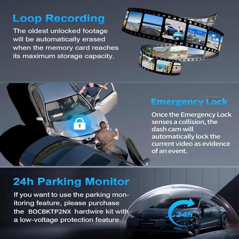 3/4 Channel Panoramic Dash Cam, 8 IR Night Vision, G-Sensor Collision Lock, 24H Parking Monitor, Universal Car Camera