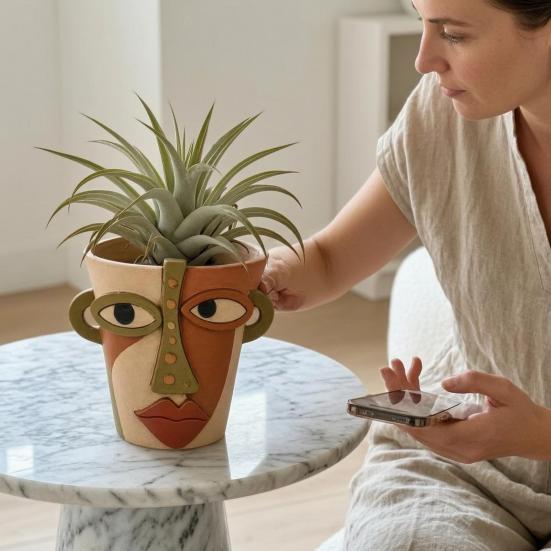 Abstrakter Gesicht Pflanztopf Künstlerisches Gesicht Harz Blumentopf Innen Außen Kaktus Sukkulenten Pflanzen Behälter Haus Balkon Garten Dekoration