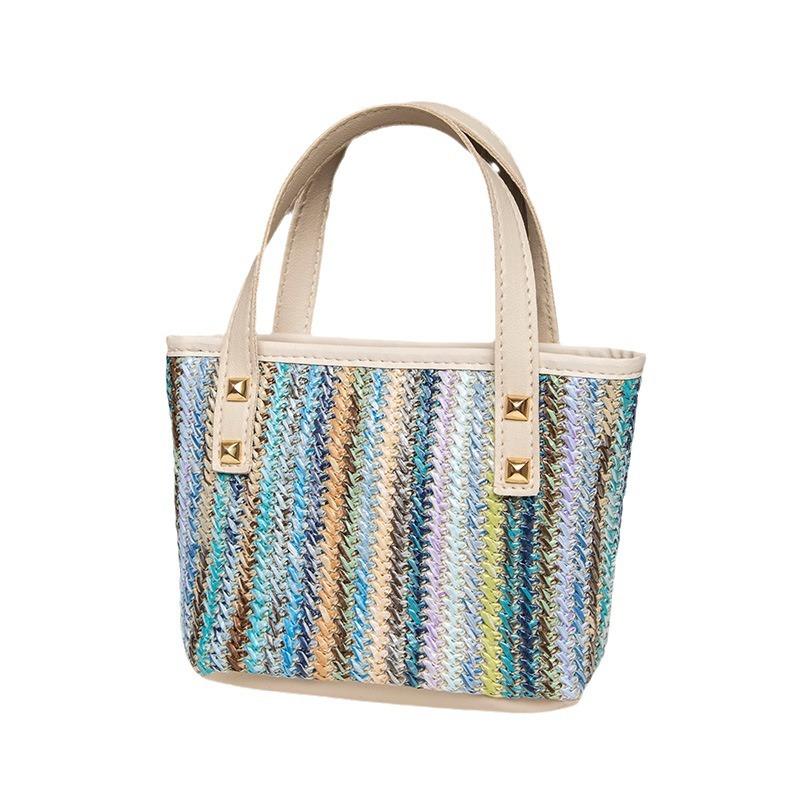 Fresh Pastoral Color Woven Handbag Mini Tote Bag Mobile Phone Bag Fashionable Versatile Shoulder Messenger Bag