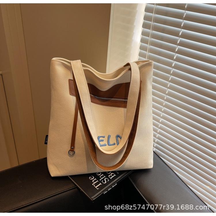 

2025 new ins portable large bag large capacity canvas bag women ins Korean retro tote bag travel bag хаки