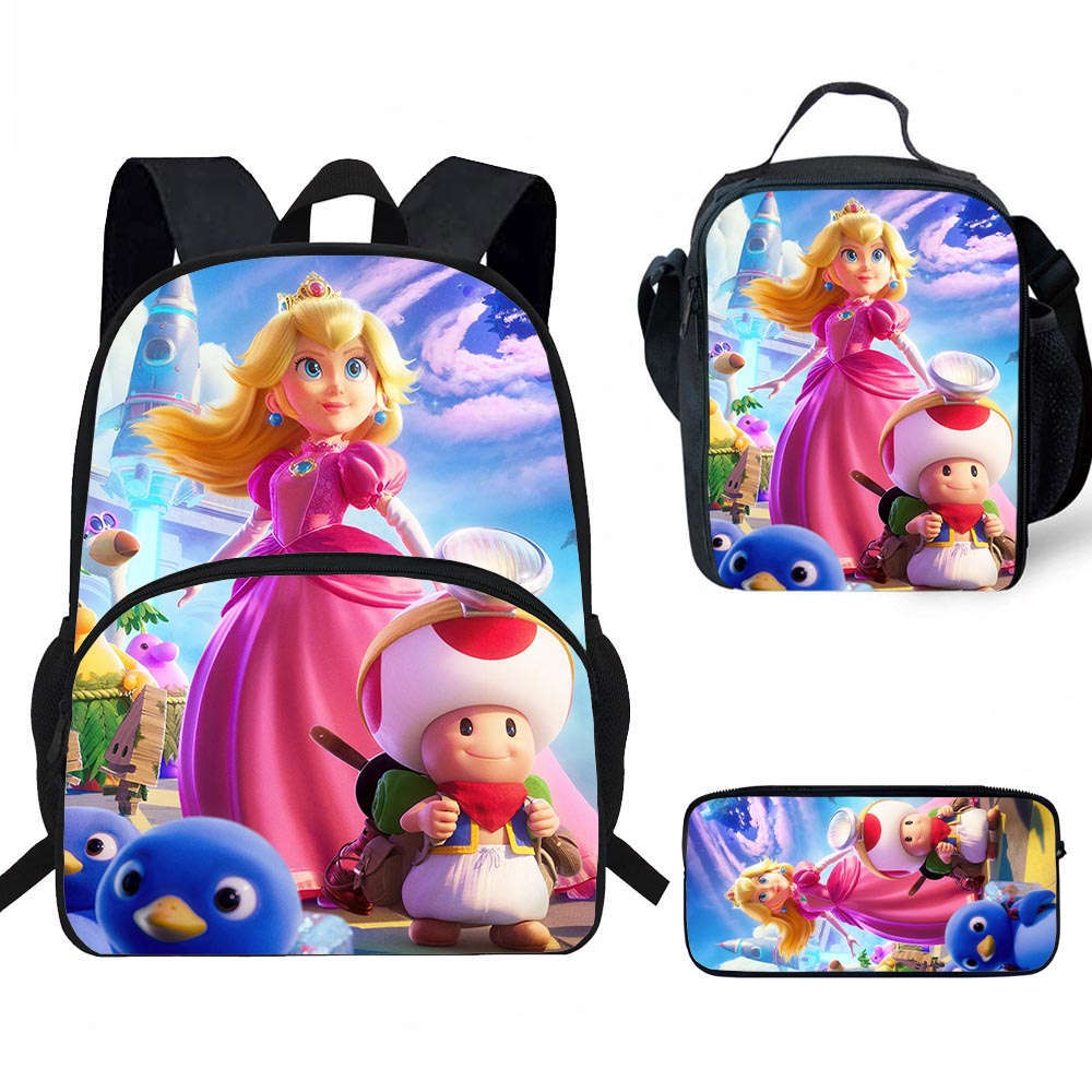 Zaino Cartone Animato di Mario, Borsa Pranzo e Astuccio—Nuovo Set Cancelleria, Adatto per le Classi 3–6