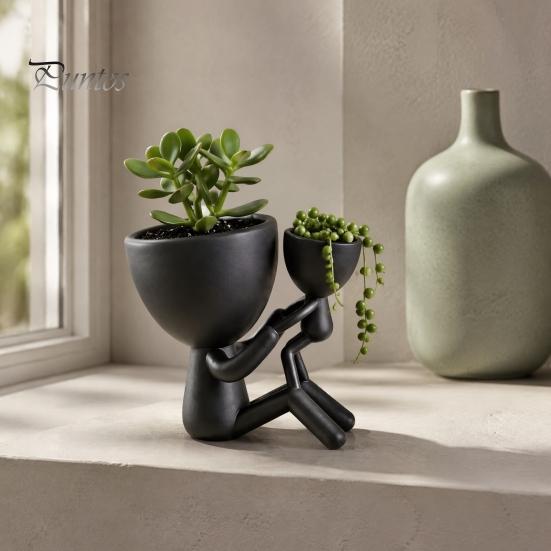 Cute Desktop Landscape Planter 3D Printed Mother Child Embracing Planter, Modern Minimalist Dual Succulents Multi Functional Storage Holder