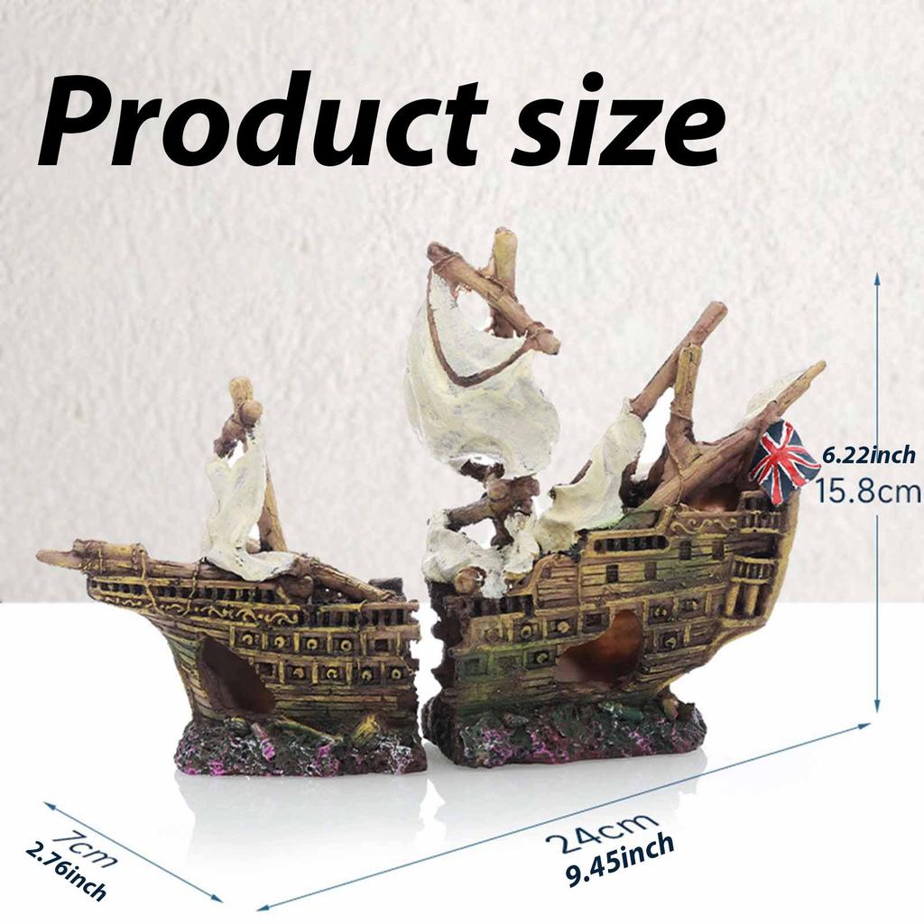 Resin Aquarium Hideout Sunken Ship Playground Ornament for Freshwater Saltwater Tanks and Reptile Habitat