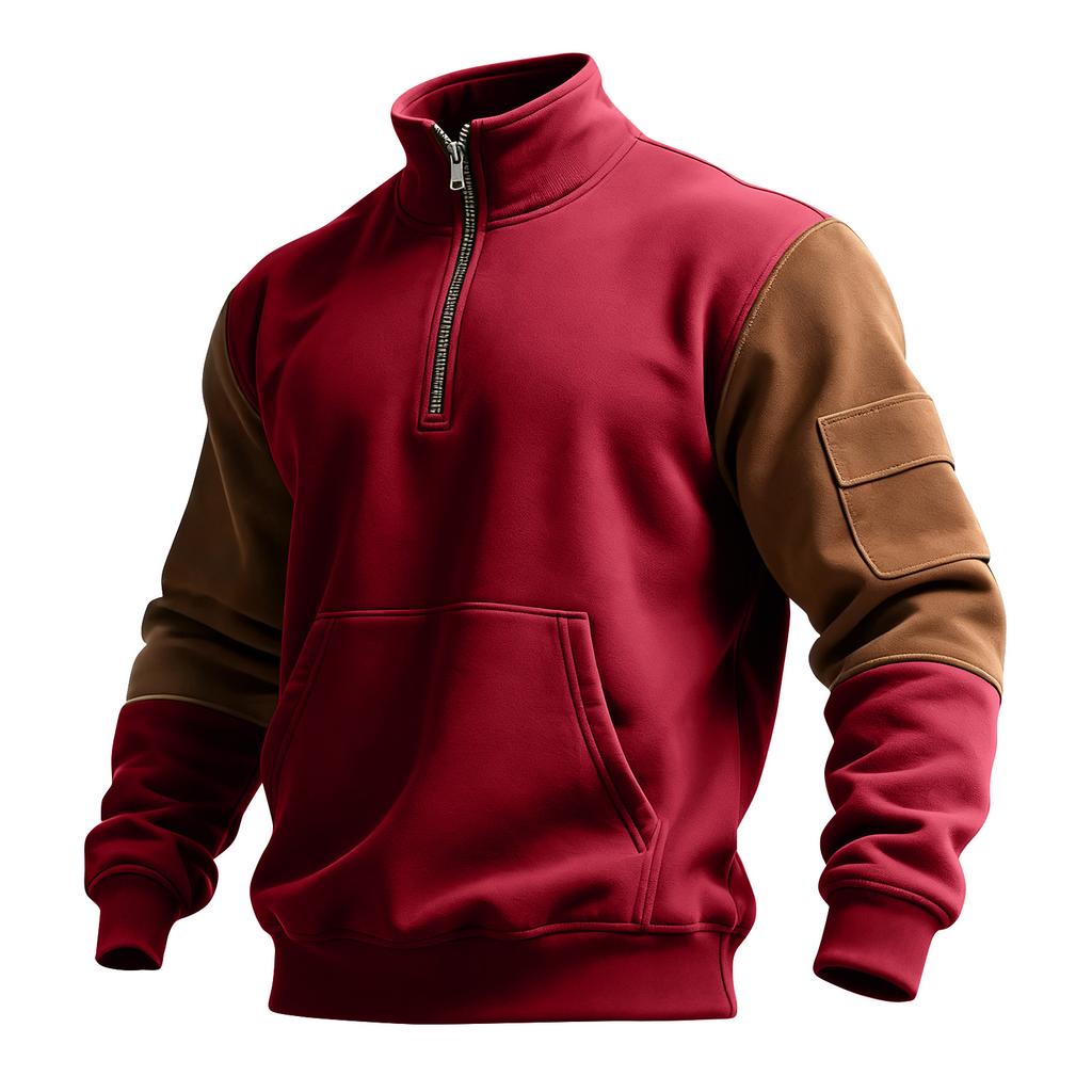 Men's Colorblock Half Zipper Sweatshirt Men's Sports Large Size Casual Sweatshirt