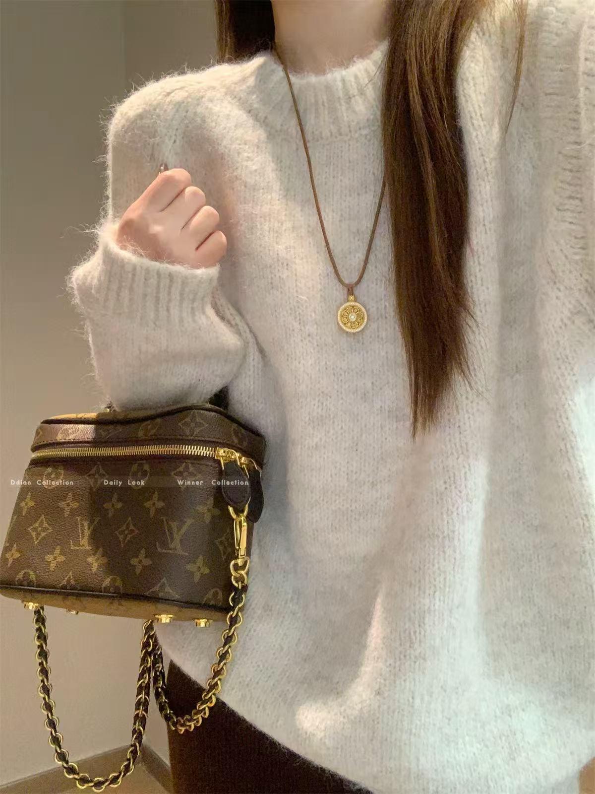 

2025 Women s High-End Cross-Border Short Sweater - Loose Slimming Round Neck Knitted Pullover for Autumn/Winter бежевый