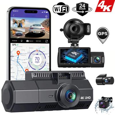 3 Channel Car DVR Dash Cam 4K Camera GPS WiFi for Vehicle Dashcam Black Box Video Recorder Registrator Night Vision Car Accessories