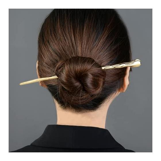 Kanzashi Stick Hairpin, Single Prong, Simple Hair Accessory, Yukata, Brass, Gold Plated, Cherry Blossom Pattern, Glass Bead, Sparkling, Dangling