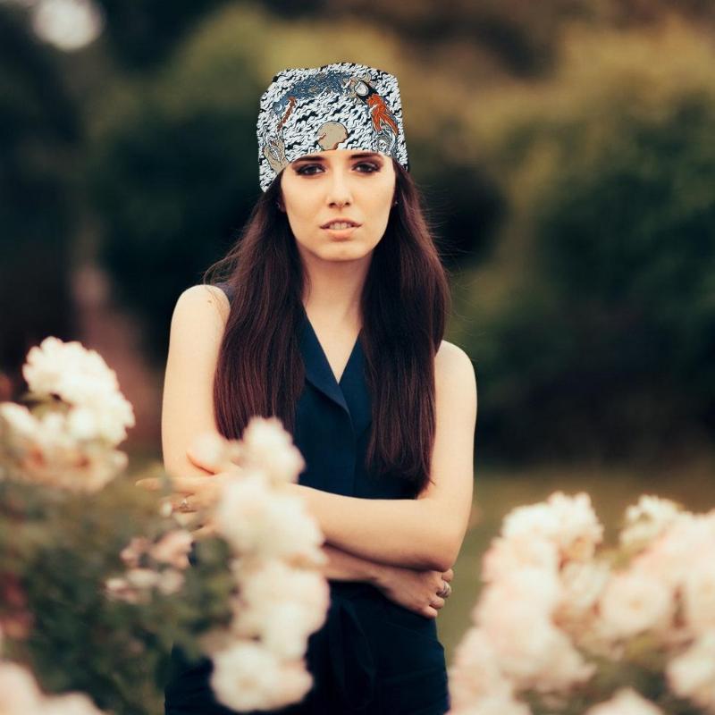 Skull Pattern Digital Print Headscarf for Street Dance Halloween Head Covering Outdoor Activity Hiking Cycling Headscarf