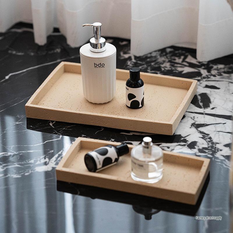 Travertine Wabi-Sabi Tray: Aromatherapy Storage, Luxury Bathroom Ornament, Living Room Decoration.