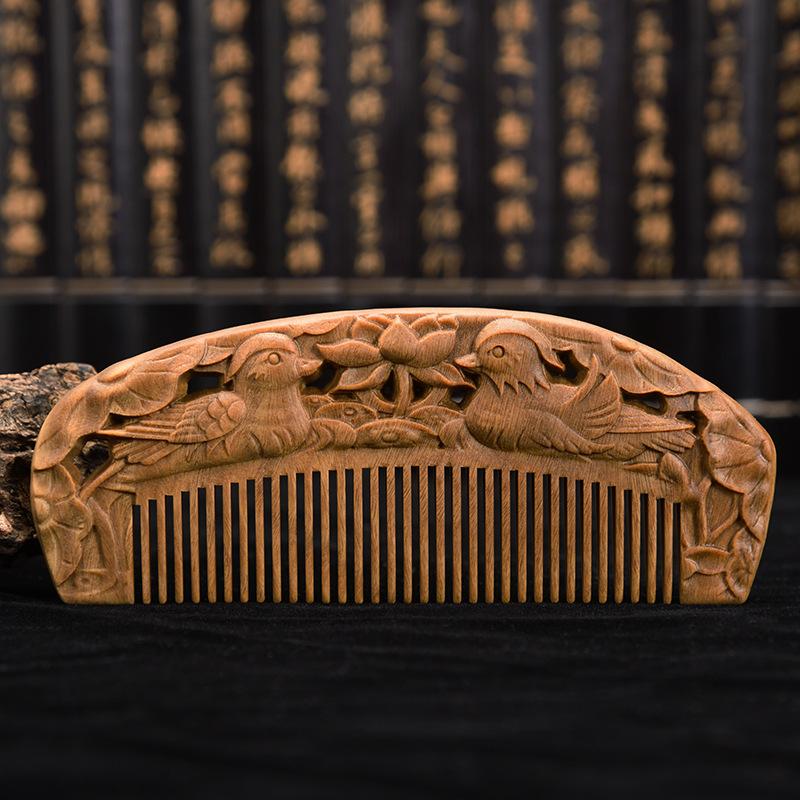 Green sandalwood comb - double-sided carved sandalwood massage comb consult customer service