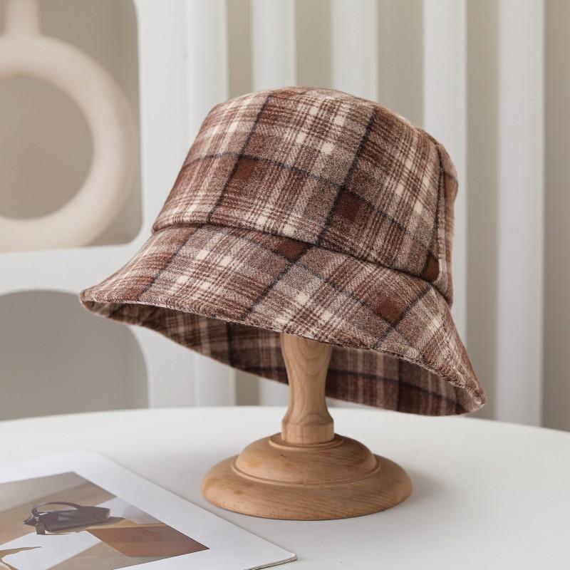 Women S Plaid Bucket Hat Double Sided Foldable Sun Protection Large Head Size Korean Style