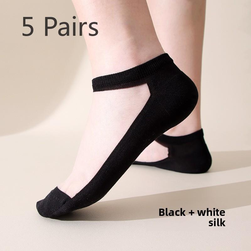 5 Pairs Socks Women Spring and Summer Crystal Stockings Boneless Breathable Crystal Stockings Invisible Socks