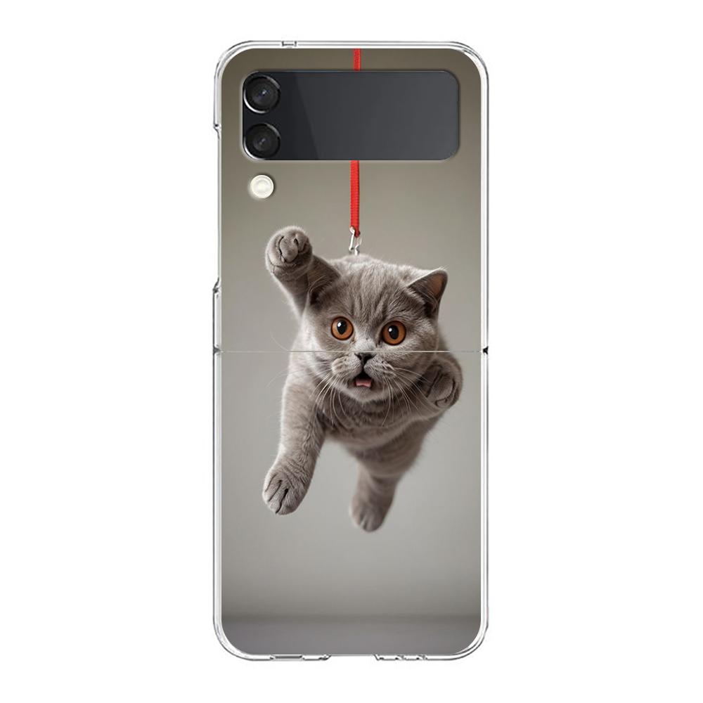 Cover per Telefono Per Samsung Galaxy Z Flip 7 6 5 4 Custodia Trasparente Per Samsung Z Flip 3 PC Rigido Pieghevole Gatto British Shorthair Carino