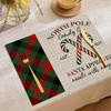 Christmas Santa Claus Xmas Table Mat Red Green Plaid Candy Festive Placemat for Holiday Table Christmas Dinner Party Decorations