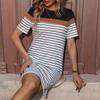 QICED Summer Dress Color Contrast Loose Striped T-shirt Dress
