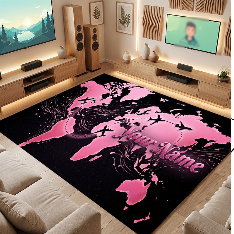 Fantasy Magic Theme Crystal Velvet Floor Rug Personalized Custom Name Text Warm Carpet Home Decoration