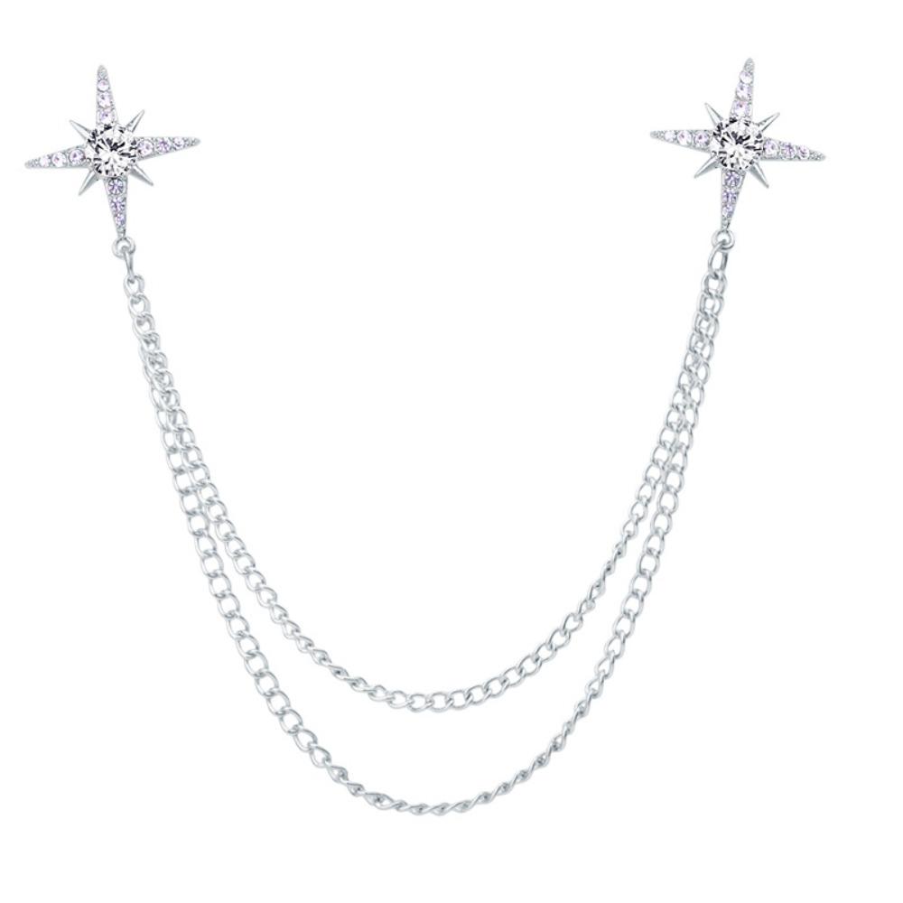 Metal Star Collar Brooch Chain Double Layer Chain Chain Brooch Creative Gift Shirt Collar Pin