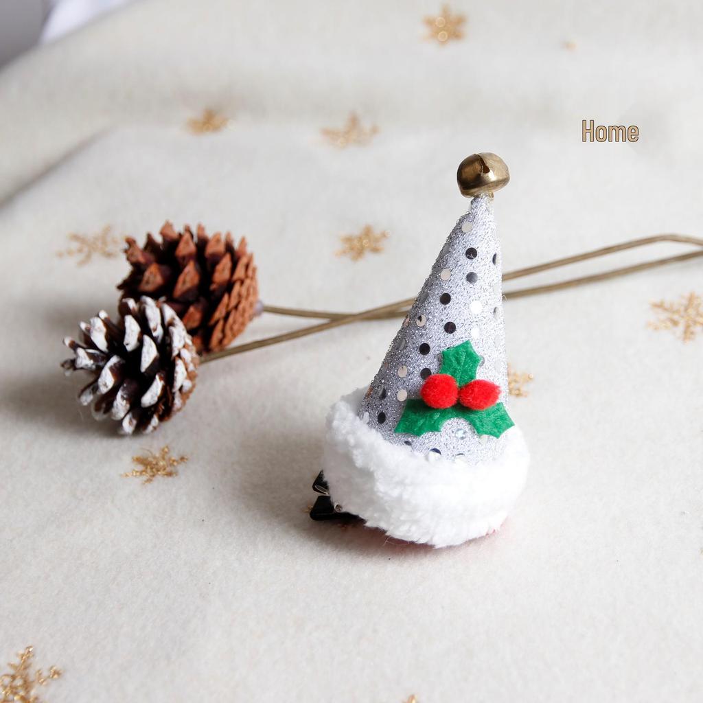 2025 Holiday Bestseller: Christmas Jingle Bell Top Hat Hair Clip with Snow White Plush and Leaves