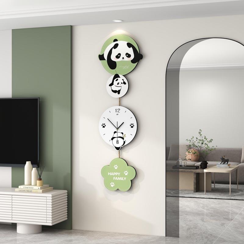 Creative Panda Wall Clock Living Room Premium Dining Room Simple Decoration Clock Wall Hanging Home Silent Clock No Drilling