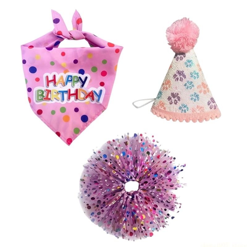 QX2E Lovely Birthday Dog Dress Set Including Party Hat Dog Gift Celebrating Pet Products Supply For Celebration And Photos