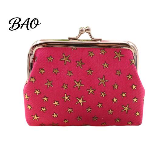 Portable Mini Wallet Golden Star Coin Purse, Women Denim Change Kiss Retro Style Pouch Lock Closure for Folded Cash Coins Cards Earbud Storage Case