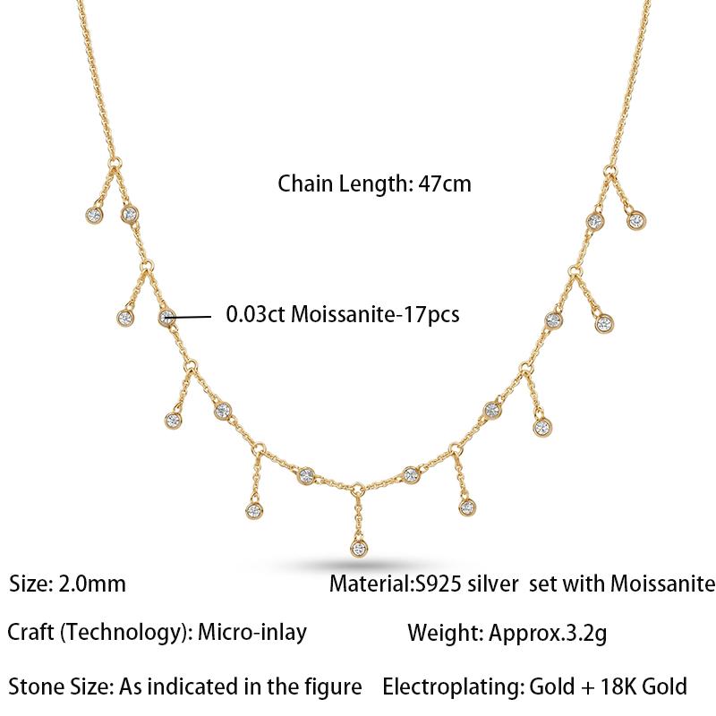 Elegant Drop Tassel Starry Moissanite Clavicle Chain S925 Silver 18K Gold Plated Ladies Office Wedding Bridesmaid Neck Chain