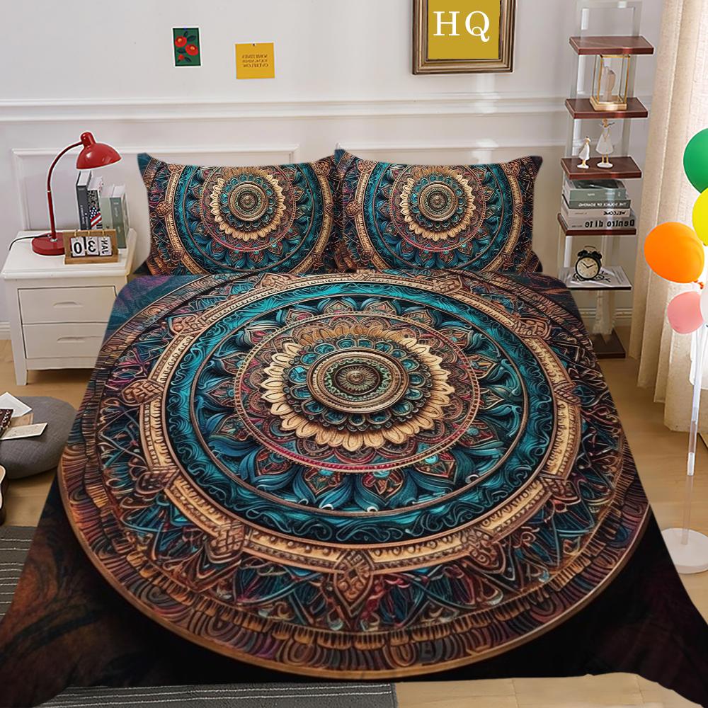 Set cuvertură de plapumă de lux Lenjerie de pat pentru acasă Cuvertură de pat cu imprimeu Mandala Husă de pilota de înaltă calitate Decor de dormitor de o singură dimensiune