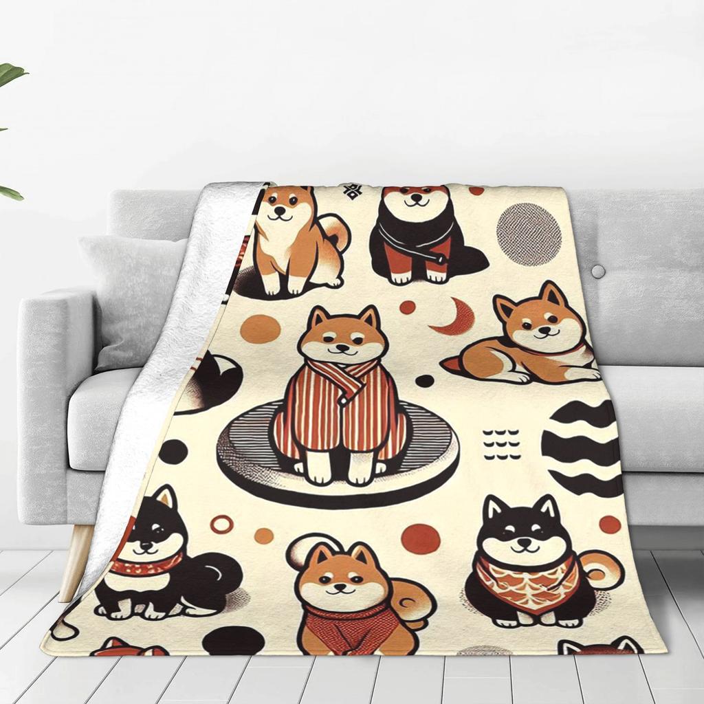 Minimalist Shiba Inu Design Lovely Cute Dogs Blanket Portable Flannel Sofa Throw Blanket for Home Bedroom Throws Bedspread Quilt