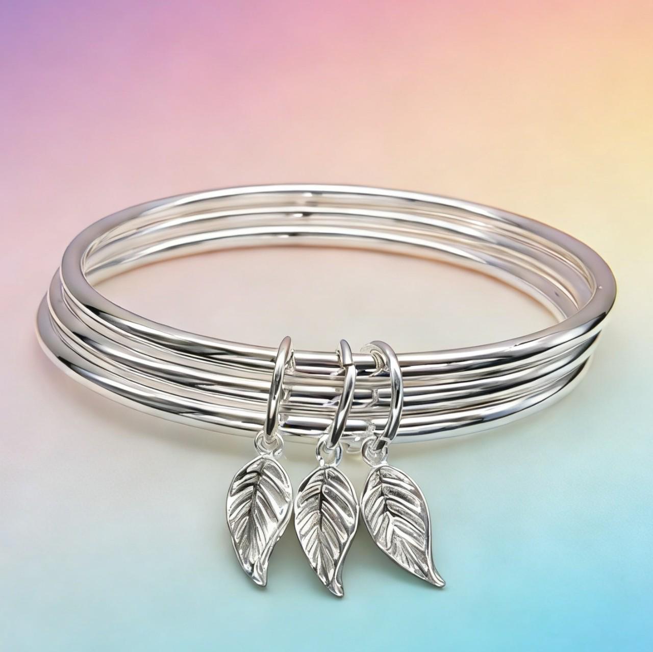 

Sterling Silver Women s Bracelet with Maple Leaf & Love Design - Valentine s Day Gift Maple Leaf Bracelet 60mm
