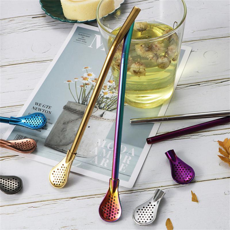 5 Pcs/set 304 Stainless Steel Tea Drinking Straws Spoon Yerba Mate Tea Filter Reusable Bombilla Gourd Tea Tools Bar Accessories