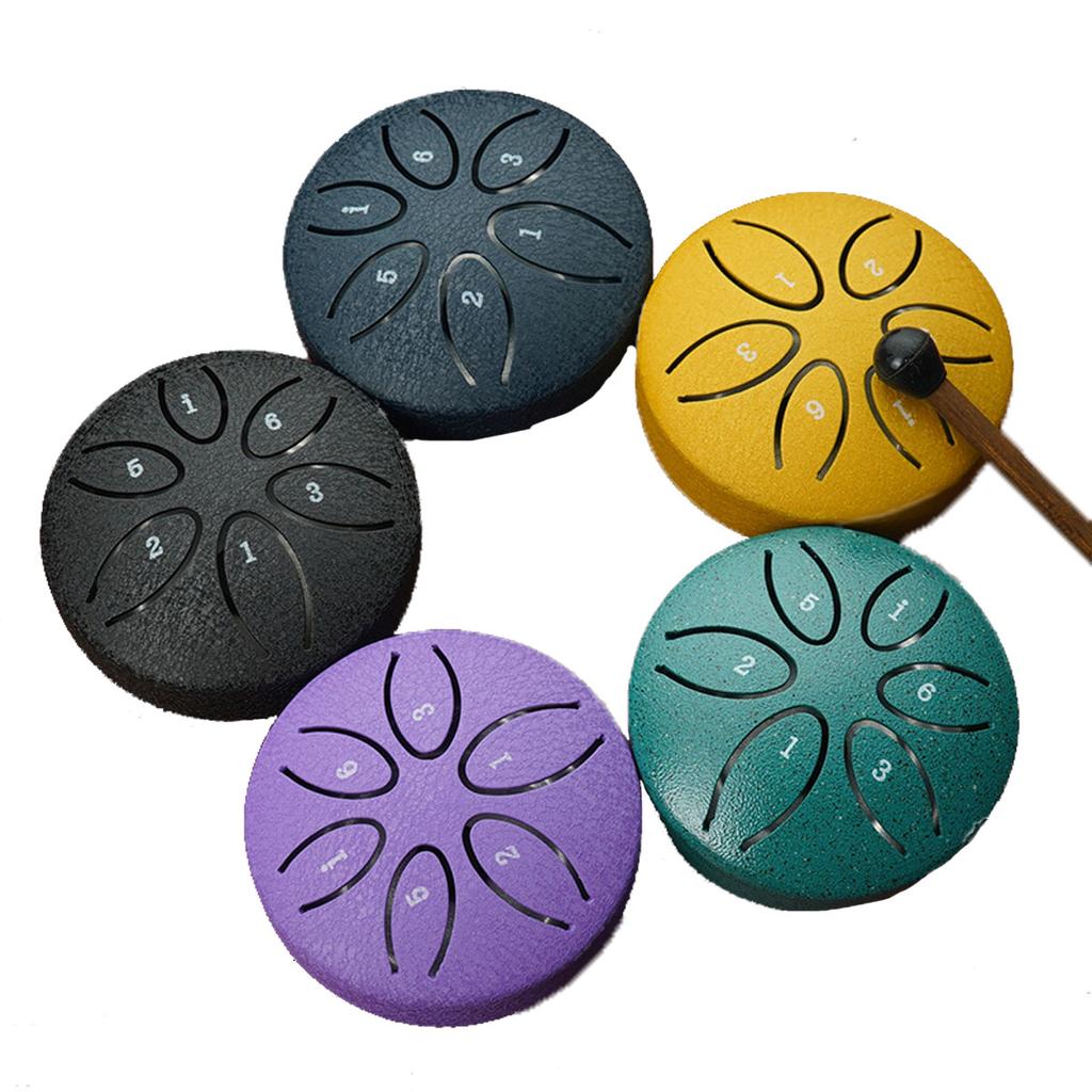 3 Inches 6 Tones Steel Tongue Drum Outdoors Rain Drum Instrument Mini Hand Drum Ethereal Drum Sticks Percussion Drum Accessories