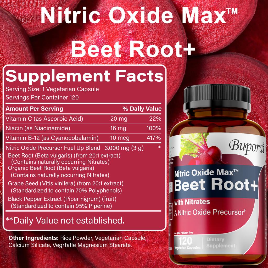 Contains Beetroot and a Nitric Oxide Precursor Blend To Support Vascular Health and Provide Antioxidant Benefits. Suitable for Adults.