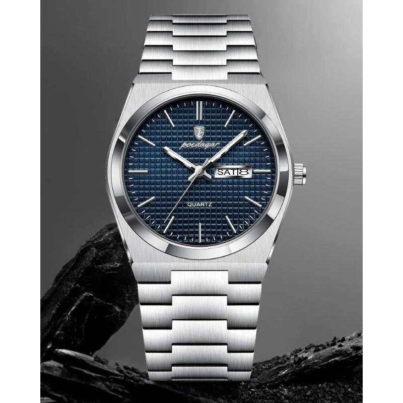 POEDAGAR Top Luxury Man Watch Waterproof Stainless Steel Men Wristwatch Luminous Date Week Fashion Business Quartz Men's Watches