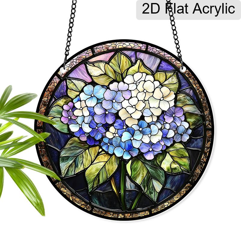 Acrylic Hydrangea Flower Suncatcher Stained Glass Effect Window Hanging Ornament Floral Gift for Home