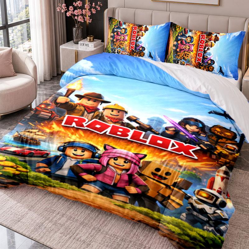 Roblox 3Pcs Bedding Set Duvet Cover With Two Pillowcases For Bedroom Home Decoration