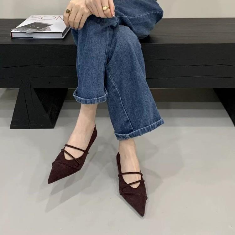Temperament suede pointed kitten heel single shoes women's autumn and winter new high heels French versatile retro single boots