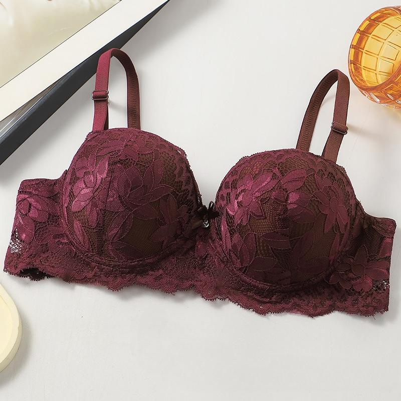 Women's Sexy French Lace Half-cup Bra Thin Top and Thick Bottom Removable Shoulder Strap Underwire Push-up Bra 36-42 Cup BC