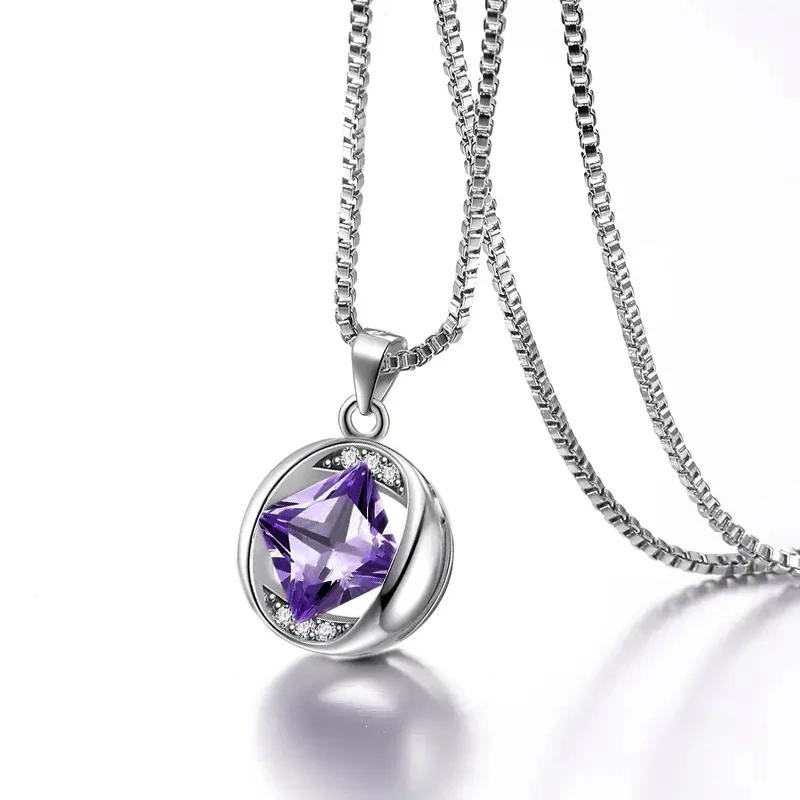 CAOSHI Charming Graceful Pendant Necklace for Women Fashion White/Green/Pink/Purple Princess Zirconia Neck Jewelry Accessories