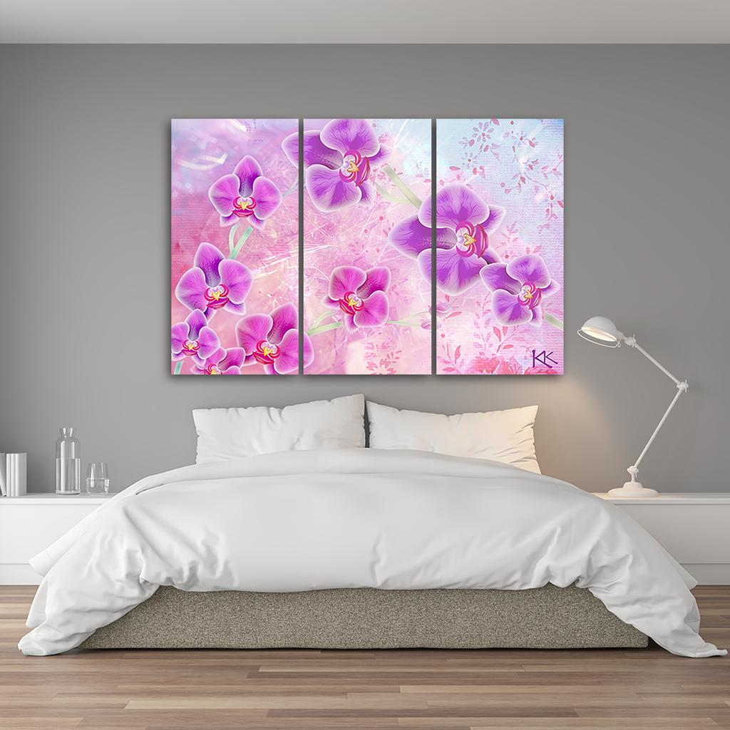 Three piece picture canvas print Orchid flower abstract