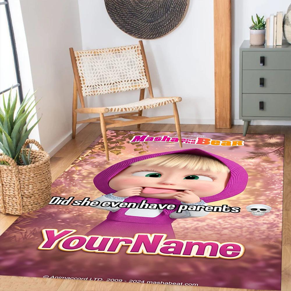 Masha Bear Customized Name Floor Rug Office Rug Perfect for Decorate Room Foyer Playrooms Dormitory Anti-slip Rug Decorate Offices