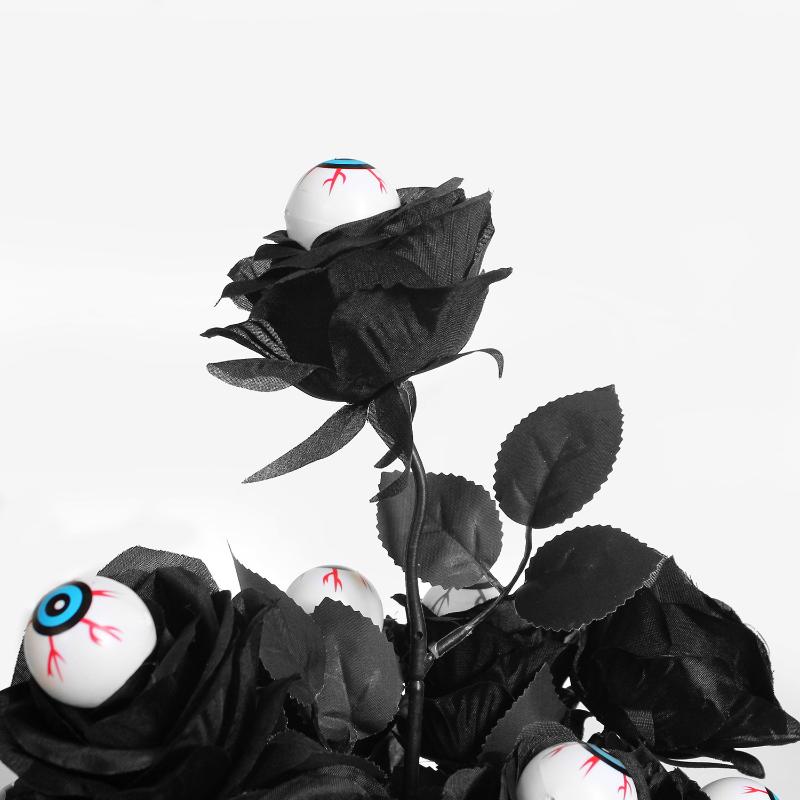Halloween Eyeball Rose Black Fake Flower Single Stem With Eyeballs Ghost Festival Scary Party Decor Role Play Photobooth Props