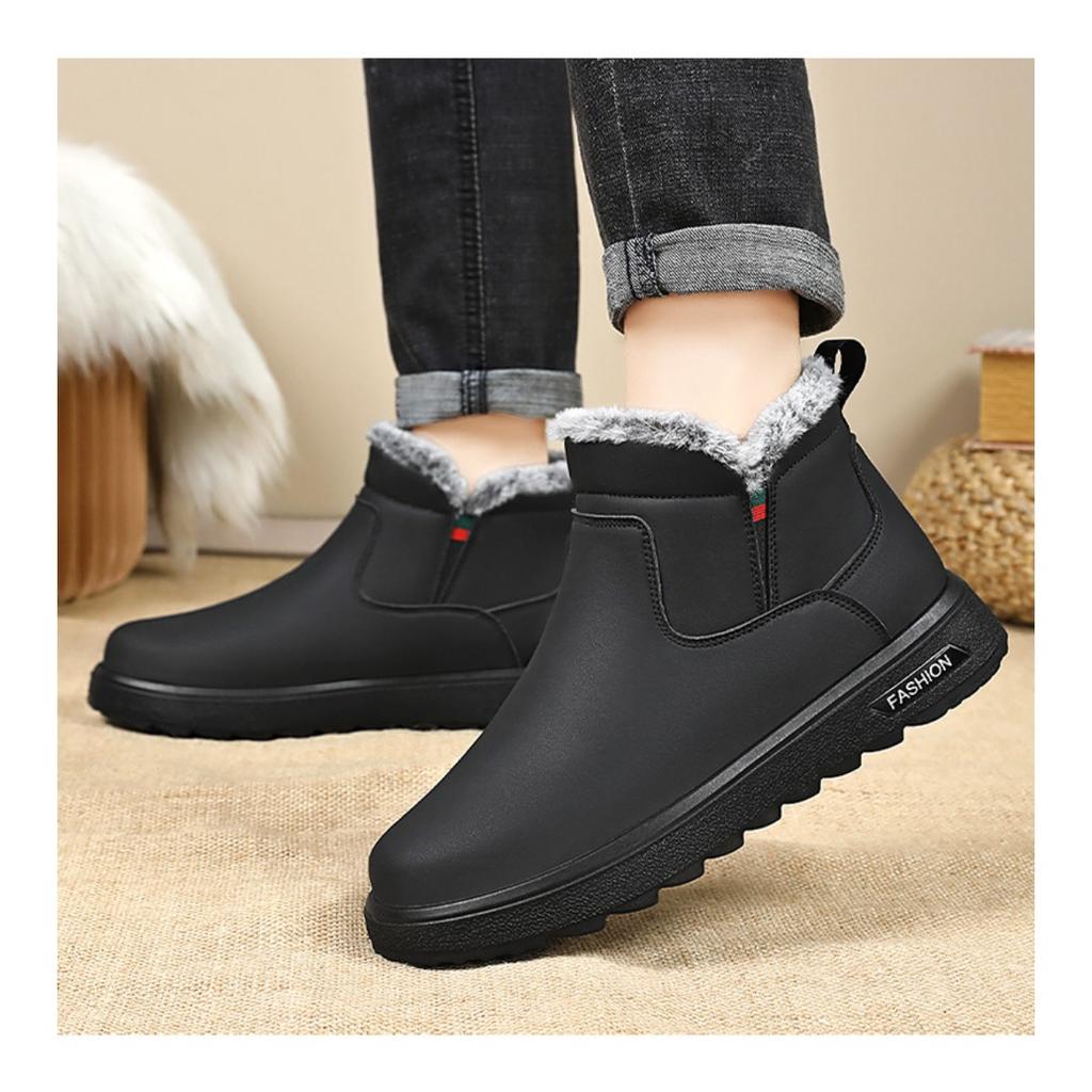 Men's Cotton Shoes with Thick Winter Plush Lining, One Foot Outdoor Anti Slip Snow Boots