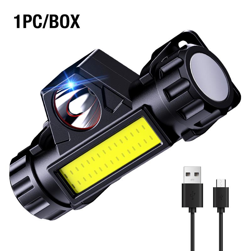 

Headlight mini strong light charging head mounted flashlight with magnet dual light source outdoor fishing induction black білий