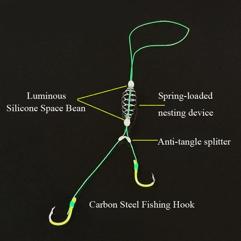 5 Pairs/Lot Double Barbed Hooks Carbon Steel Fishing Hook with PE Line Anti-winding Bighead Carp Anti-tangle Explosion Hooks