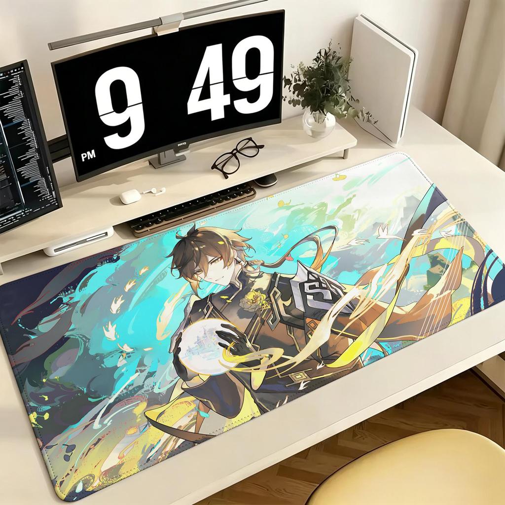 Genshin Impact Zhongli Pro ESports Xxl Gaming Mousepad Extra Large NonSlip Stitched Edge Keyboard Laptop Desk Mat For Pc Gamer