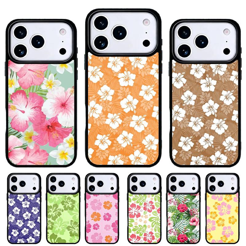 Hibiscus Flowers Floral Hybrid Phone Case for iPhone 17 16 15 14 13 Pro Max Back Cover for 12 11 Pro Coque