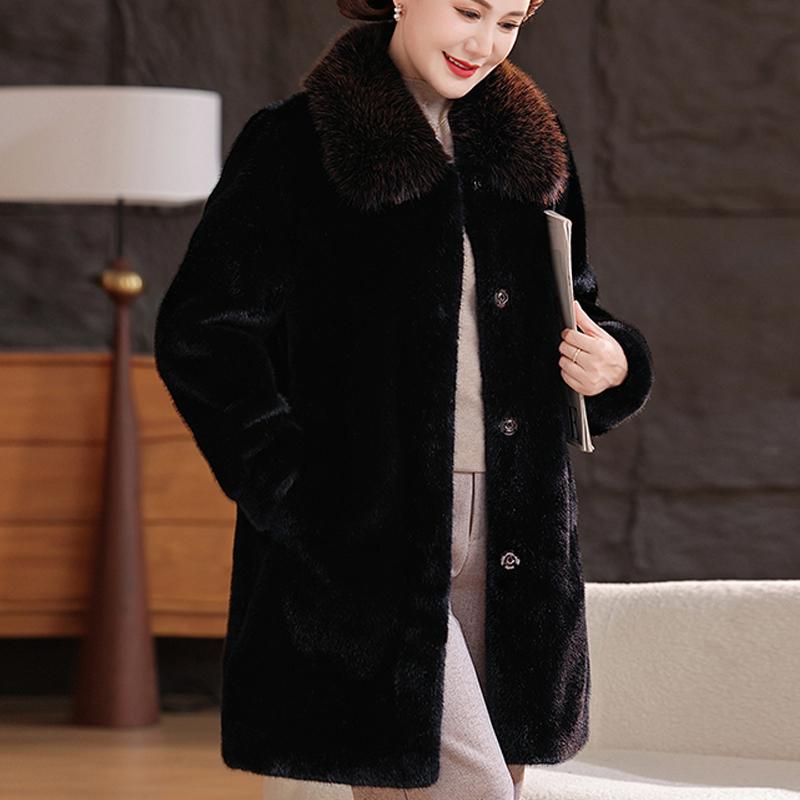 Luxurious Winter Faux Fur Jackets for Women Thick Warm Outerwears Elegant Middle-aged Women's Fur Coat